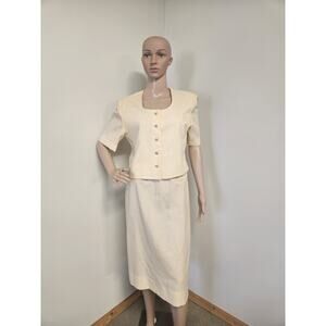 Vintage Henry Lee Petites Suit Set Cream Skirt Blazer Size 8 Church